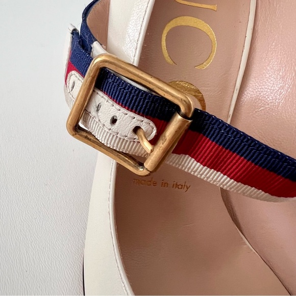 GUCCI | Sylvie Web Stripe Buckle White Leather Pumps EU 36 - Picture 7 of 16